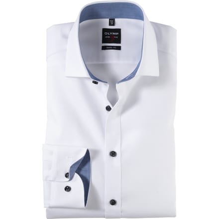 OLYMP Level 5 body fit overhemd - wit structuur (blauw contrast) - Strijkvriendelijk - Boordmaat: 43