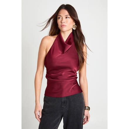 boohoo Dames Satijn Hoge Cowl Hals Cami Top | Fig | Maat: 38