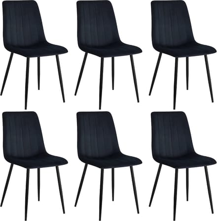 Colenis® - Eline Eetkamerstoel - Zwart - Set Van 6 - Fluweel - Velvet - Industrieel