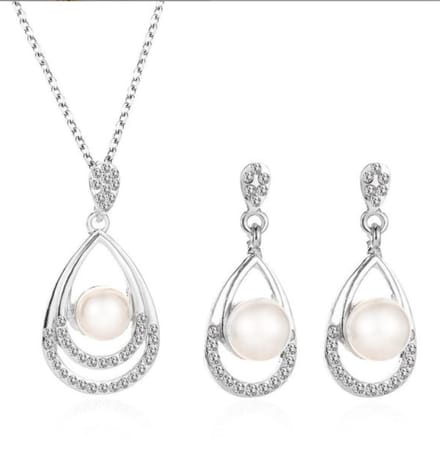 Druppel sieraden set | ketting & oorbellen | zilver gekleurd