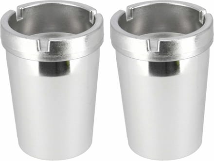 Auto asbak - 2x - zilverkleurig - 11 x 8 cm - rookvrij