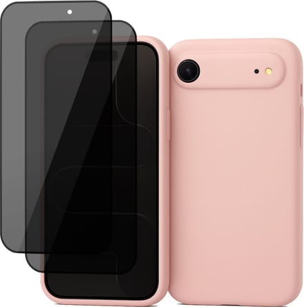 Hoesje geschikt voor iPhone 17 Air - 2x Privacy Screenprotector Volledig Dekkend Glas - Mat Back Case Roze