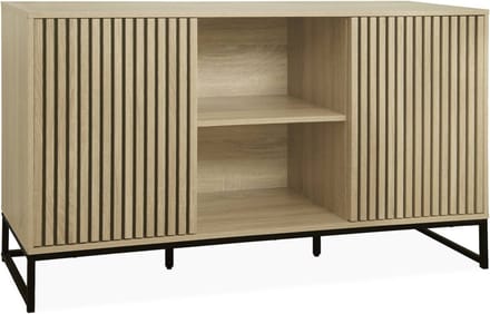 sweeek - Dressoir met 2 deuren gegroefd houteffect en metaal 140cm - lisbonne