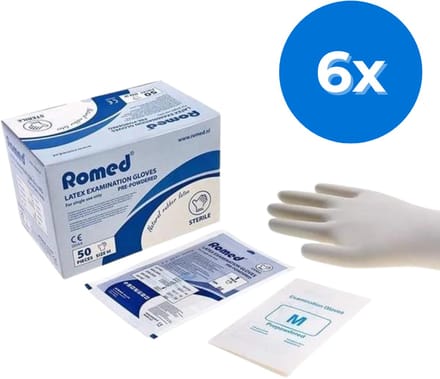 Romed 300 paar latex handschoenen steriel - Set van 6 doosjes S Romed