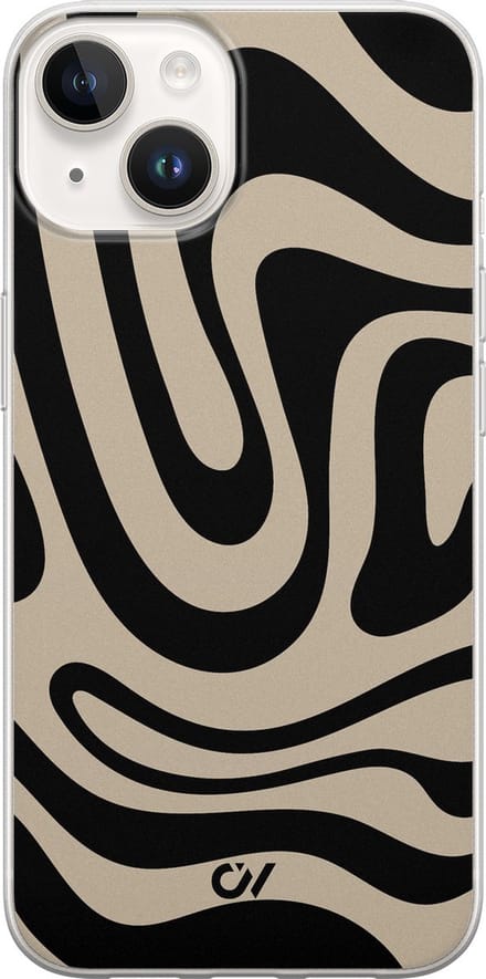 Hoesje geschikt voor Apple iPhone 14 - Abstract Black Waves - - Zwart - Apple - Casevibes
