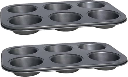 Gerim - 2x Muffins/cupcakes bakvorm/blik voor 6x stuks - 26 x 19 cm