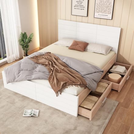 Houten Opbergbed 180x200 met Ladeopslag en Hoofdbord