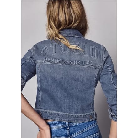 Denim jack met knopen en rugprint