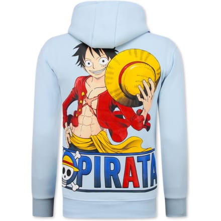 Oversized Hoodie Heren met Capuchon - One Piece Pirata Print - Dik Geweven - 5725 - Blauw
