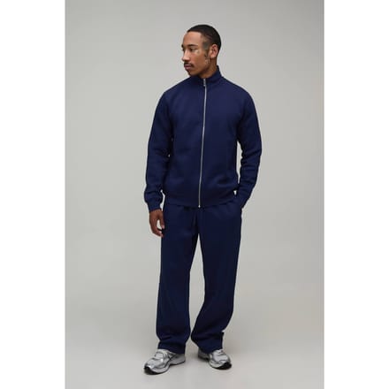 Regular Funnel Neck Sweatshirt Met Rits En Rechte Pijp Joggingbroek | Navy | Size Small