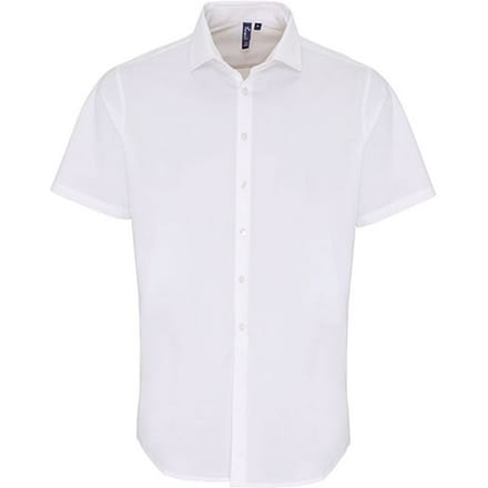 Premier Heren Poplin Stretch Overhemd met Korte Mouwen (Wit)