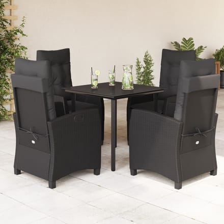vidaXL - 5-delige - Tuinset - met - kussens - poly - rattan - zwart