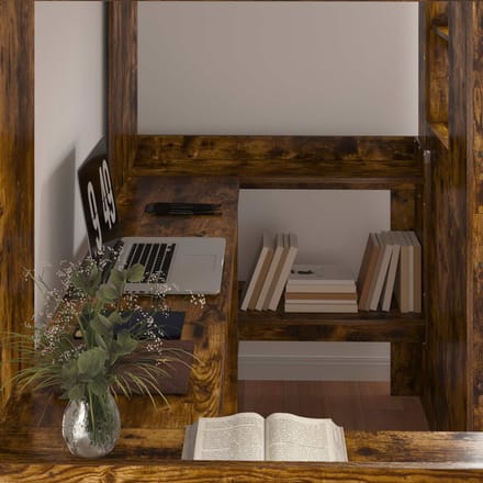 vidaXL - Stapelbedframe - met - Bureau - Gerookt - eiken - 90 - x - 190 - cm