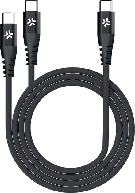 Celly USB-C kabel naar 2x USB-C Kabel - Maximaal 100 Watt – Nylon - Splitter – 3 Meter - Zwart