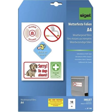 Sigel IF140 Zelfklevende folie DIN A4 Inkjet Wit, Opaak 10 stuk(s)