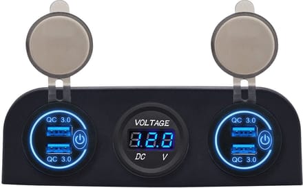 ProRide 12V USB Autolader 4 Poorten - QC3.0 - P12523 - Drievoudig opbouw paneel met Voltmeter