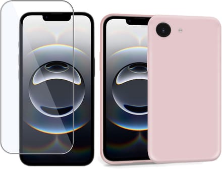 ChiGuard Suède Hoesje & Screenprotector geschikt voor iPhone 16e – Gehard Glas Cover - Case Roze