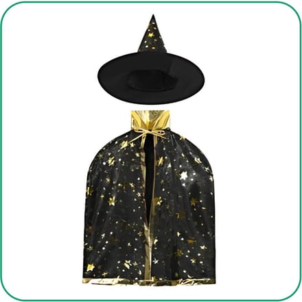Halloween kostuum - Tovenaar Cape + Hoed Heks - Heksen kostuum - Zwart