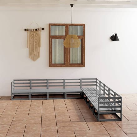 vidaXL - 9-delige - Loungeset - massief - grenenhout - grijs