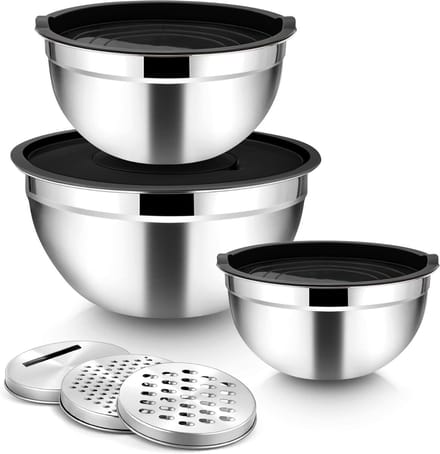 Set van 3 RVS Mengkommen met Rasppop Accessoires - Ideaal voor Koken en Bakken