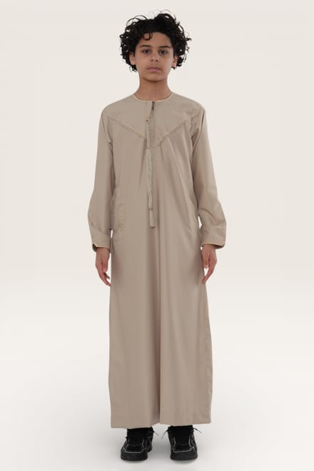 Kinderen jongens beige Ramadan Marokkaanse Jubba gewaad Djellaba Kaftan Eid Thobe LFS-K-TT-006