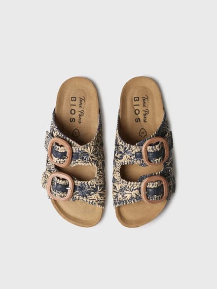 Damessandaal van raffia met bloemenprint | GUAM-RF