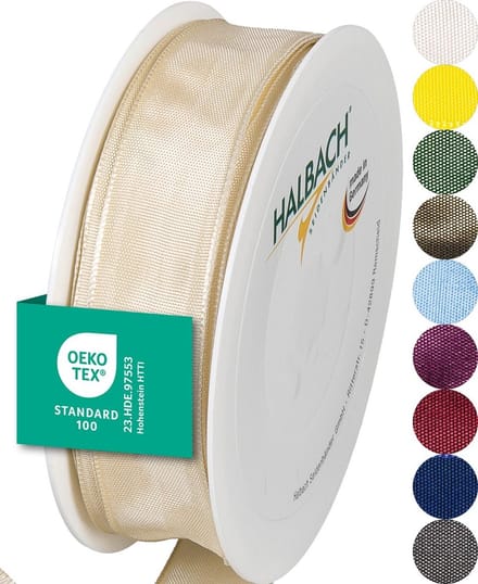 Breed Cadeaulint met Draadrand 25mm x 25m - Taftband Zandkleur - Duitse Kwaliteit, Öko-Tex Gecertificeerd