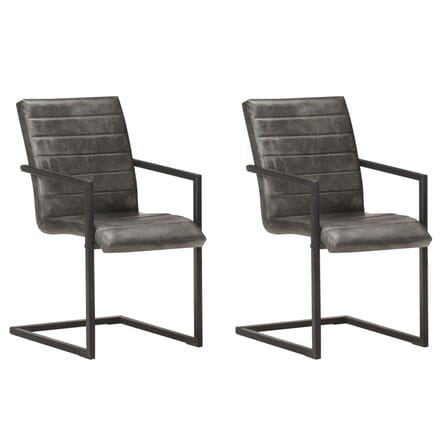 vidaXL - Eetkamerstoelen - 2 - st - echt - leer - grijs