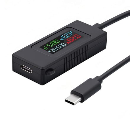 USB C Tester - Amperemeter Voltmeter - Stroom Meten - Ondersteunt Snelladen - 4-30V 6.5A - Zwart