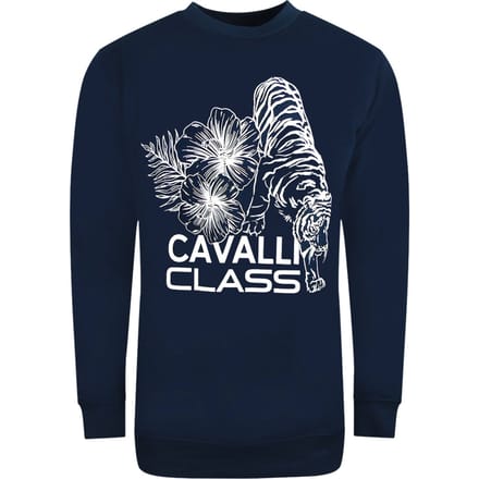 Cavalli Class groot marineblauw sweatshirt met tijgerontwerp