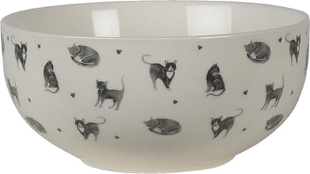Clayre & Eef Soepkom Ø 14 cm Beige Grijs Keramiek Rond Katten Serveerkom