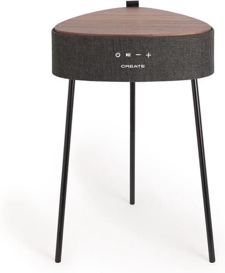 Tafelluidspreker met Bluetooth en Draadloze Oplader - Donker Hout, Unidirectioneel Geluid, 5 Uur Batterijduur