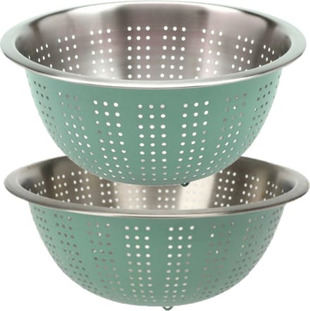Excellent Houseware RVS keuken vergiet/zeef - set met 2 formaten - mintgroen - Diameter 24 en 27 cm
