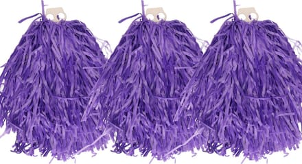 Cheerballs/pompoms - 6x - paars - met franjes en ring handgreep - 28 cm