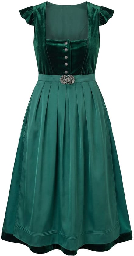 Ulla Popken - Dames - Fluwelen dirndl carree hals afneembare vlindermouwen - Dennengroen - Maat 62