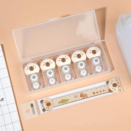 Pack van 6 Mini Correctierolletjes en Correctiestift in Varkensdesign - Compacte Correctietape voor School en Kantoor