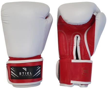 Stiel Pro Bokshandschoenen - Leer - Wit met rood (Beschikbaar in verschillende maten)