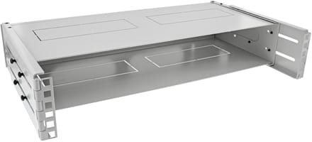 Muurbeugel voor 19 inch componenten | bodem en deksel | 24-40 cm diep | max. 10 kg | 2U | grijs