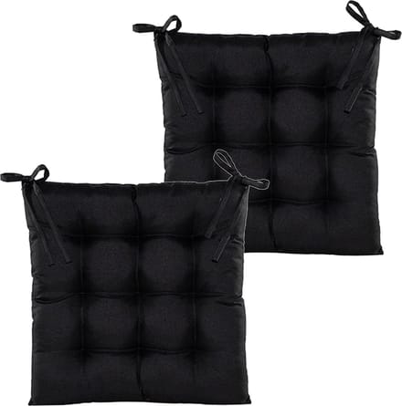 Anna's collection Stoelkussen gewatteerd - 2x - zwart - 38 x 38 cm - binnen/buiten