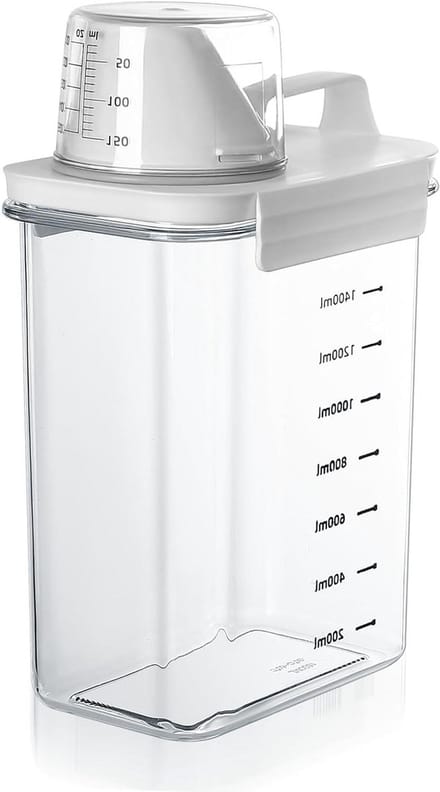 Luchtdichte wasmiddeldispenser met maatbeker en opbergdoos - 1800 ml - waspoeder - wasmiddel - voercontainer