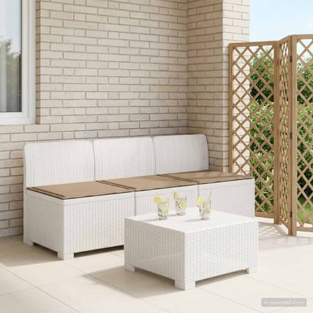 vidaXL - 3-Zits - Tu - bank - met - Kussens - Rattan - Look - 3-zits - PP - Wit