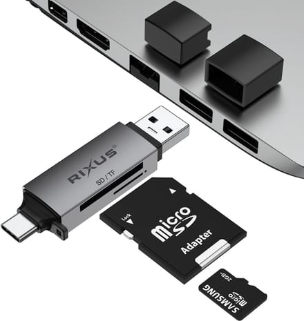 Rixus 4-1 USB 3.0, USB-C To SD/TF Card Reader Space Gray