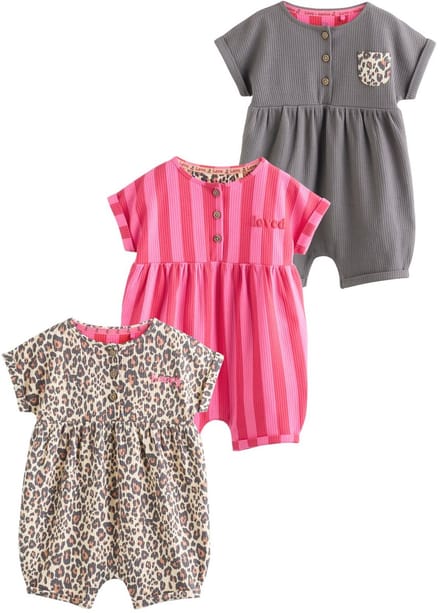 Next - Meisjes - Set van 3 jersey T-shirt babyrompers - Dierenprint