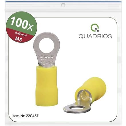Quadrios 22C457 Ringkabelschoen Dwarsdoorsnede (max.): 6.0 mm² Schachtdiameter: 5.3 mm Deels geïsoleerd Geel 1 set(s)