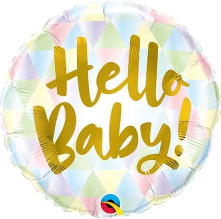 Folieballon 'Hello Baby!' Meerkleurige Driehoeken - 45cm