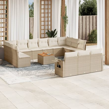 vidaXL - 14-delige - Loungeset - met - kussens - poly - rattan - beige