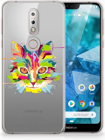 Nokia 7.1 Telefoonhoesje met Naam Cat Color