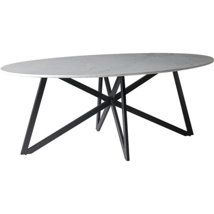 Livingfurn - Eetkamertafel DT- Marble Oval Web White 200cm - Marmer / Gecoat Staal