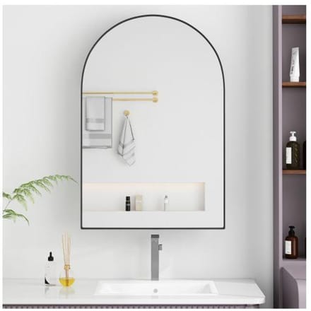 Meuble de salle de bain - MUVOE - Armoire murale - Miroir incurvé - Noir - Design contemporain noir