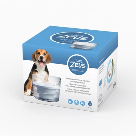 Zeus Fresh & Clear met spatbescherming drinkfontein 1,5 liter hond
